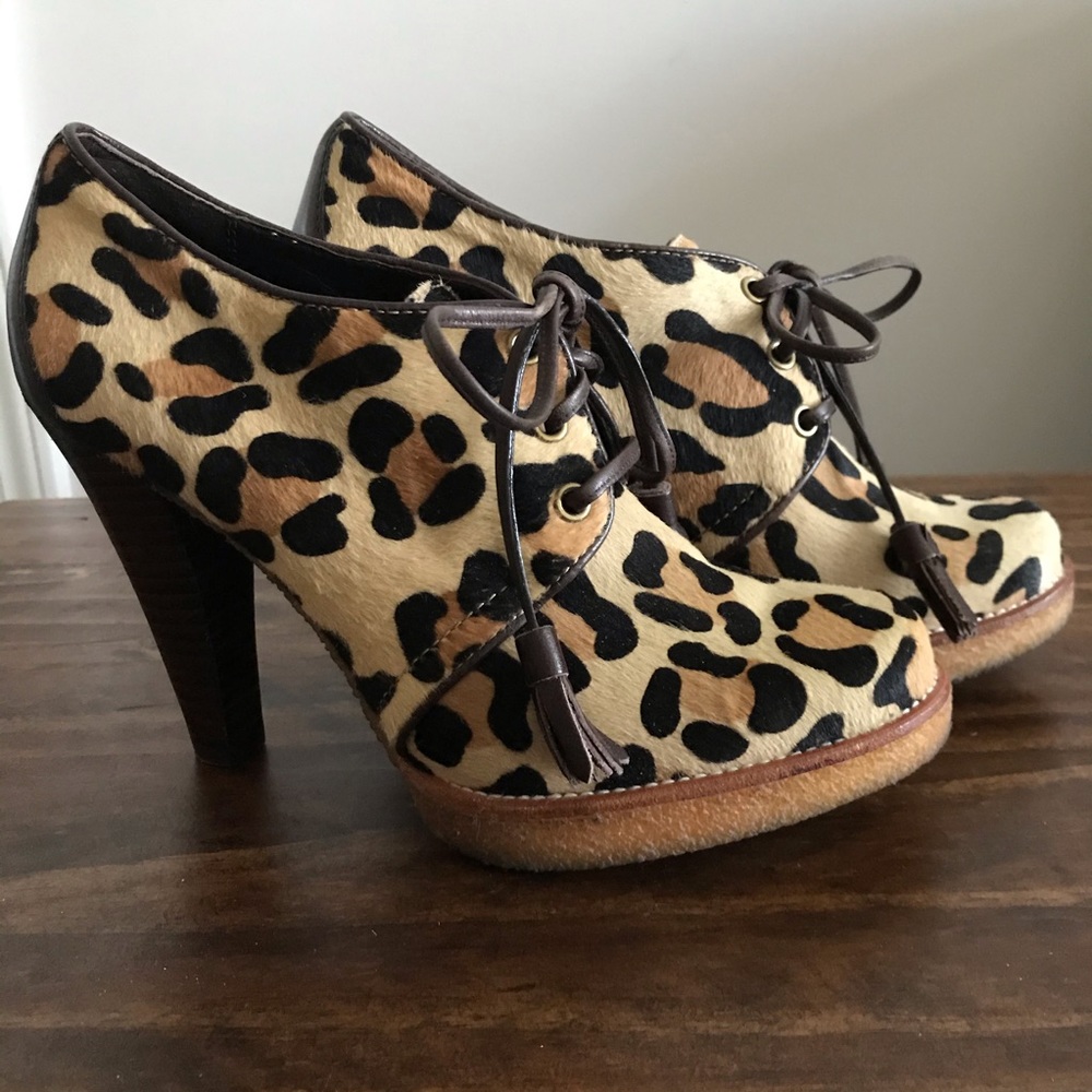 Leopard Print Lace-Up High Heel Booties - Women's Brown/Black